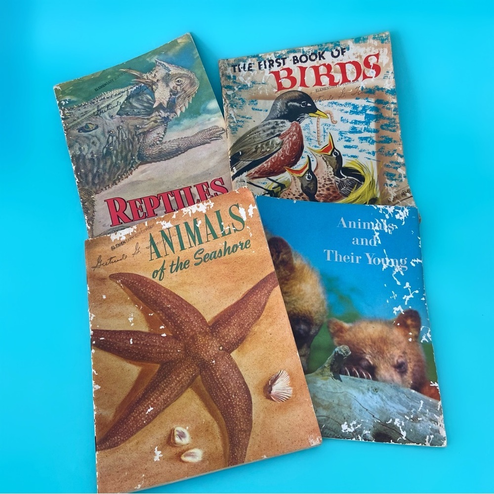 Vintage antique children’s books nature ocean animals illustrations art lot